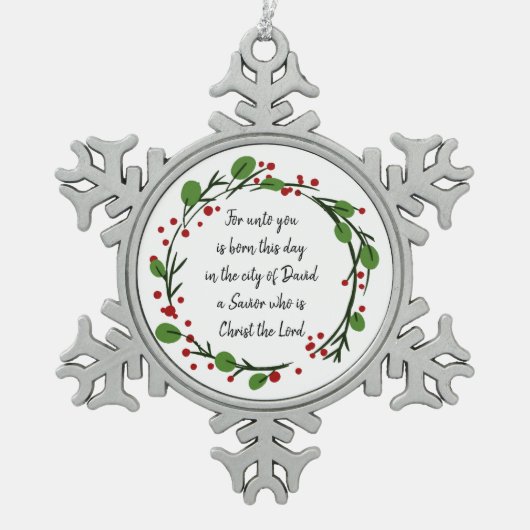 Christian Christmas Scripture Sticker Scripture スノーフレークピューターオーナメント (正面)