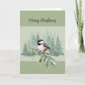 Christian Christmas Winter Spruce Tree Chickadee シーズンカード (正面)