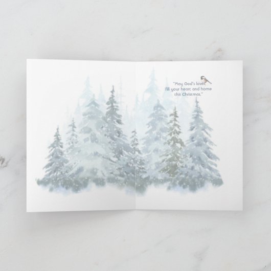 Christian Christmas Winter Spruce Tree Chickadee シーズンカード (内部)