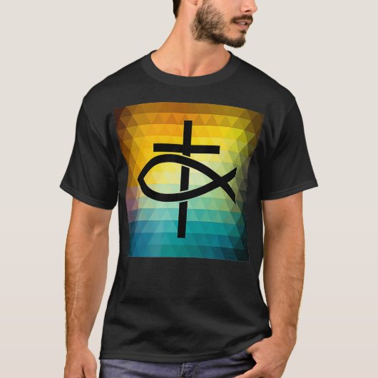 Christian Cross and Jesus Fish Symbol  Tシャツ (正面)