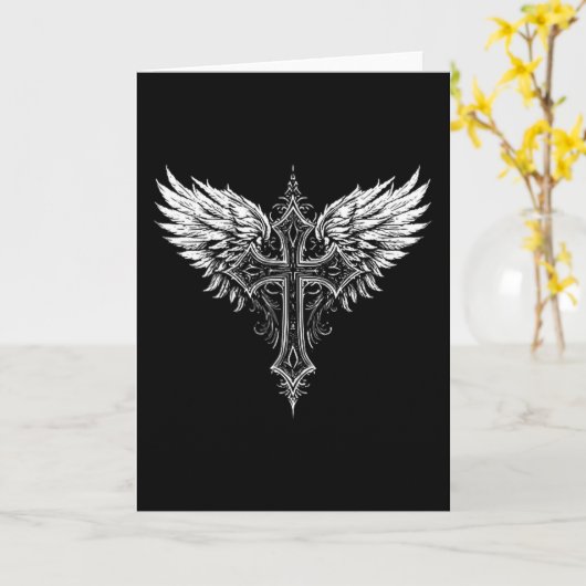 Christian Cross Angel Religious  カード (黄色い花)