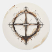 Christian Cross Compass Sticker ラウンドシール (正面)