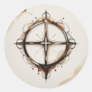 Christian Cross Compass Sticker ラウンドシール