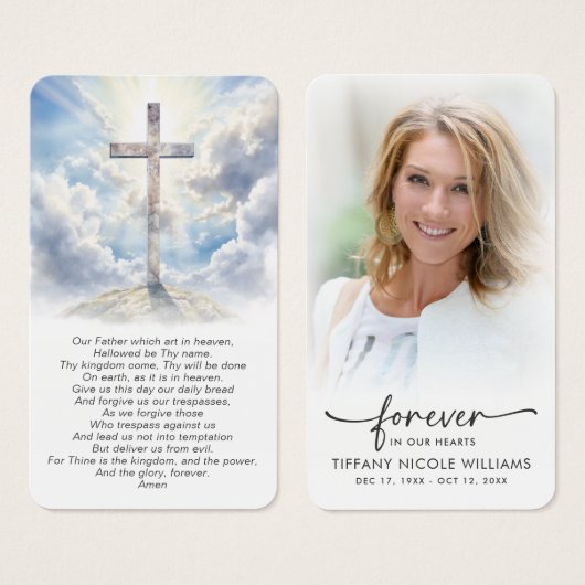 Christian Cross Forever in Our Hearts Prayer Cards (正面&裏面)