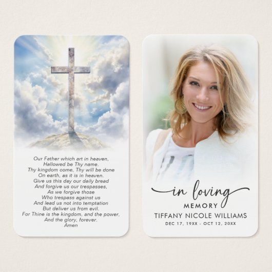 Christian Cross In Loving Memory Prayer Cards (正面&裏面)