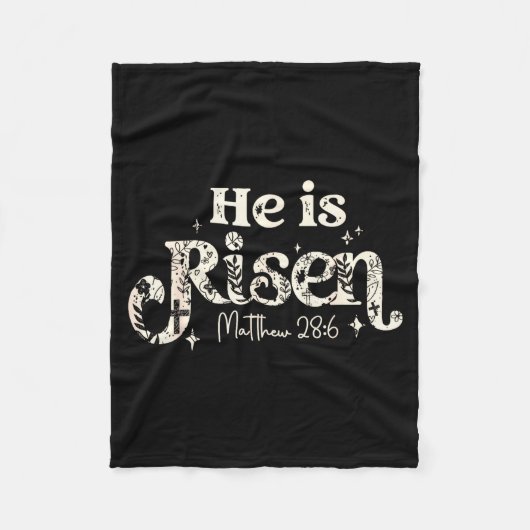 Christian Cross Jesus Happy Easter He Is Risen Mat フリースブランケット (正面)