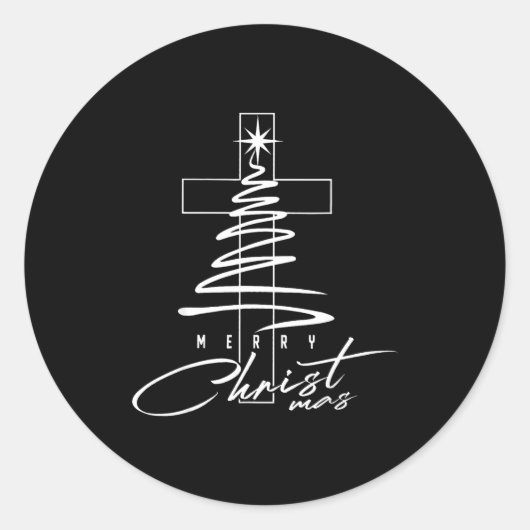 Christian Cross Jesus Merry Christmas Xmas Tree Ho ラウンドシール (正面)