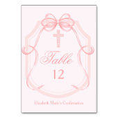 Christian Cross Pink Bow Ribbon Confirmation テーブルナンバー (裏面)