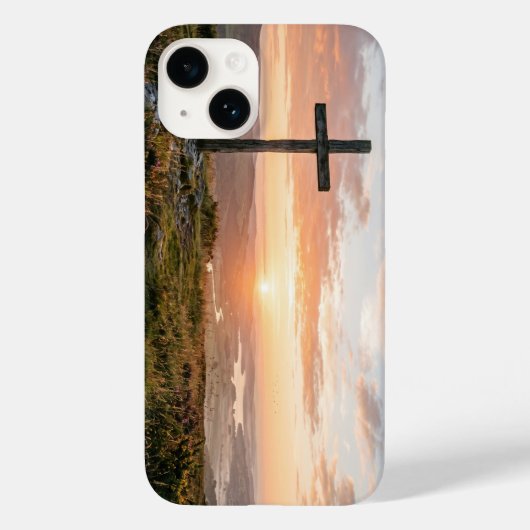 Christian Cross Scenic Hillside Sunset iPhone Case Case-Mate iPhoneケース (裏面)