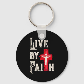 Christian Cross Scripture Live By Faith  キーホルダー