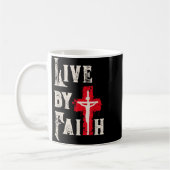 Christian Cross Scripture Live By Faith  コーヒーマグカップ (左)