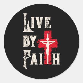 Christian Cross Scripture Live By Faith  ラウンドシール