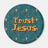 Christian Cross “Trust Jesus” Green Gold マグネット (正面)