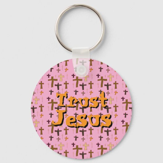 Christian Cross “Trust Jesus” Pink Gold キーホルダー (正面)