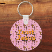 Christian Cross “Trust Jesus” Pink Gold キーホルダー (正面)