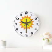Christian Cross with Yellow Sun and Orange Rays ラージ壁時計 (ホーム)