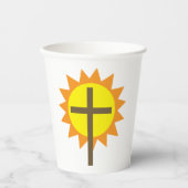 Christian Cross with Yellow Sun and Orange Rays 紙コップ (正面)