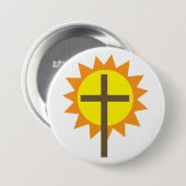 Christian Cross with Yellow Sun and Orange Rays 缶バッジ (正面&裏面)