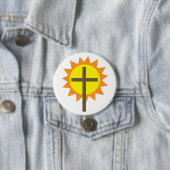 Christian Cross with Yellow Sun and Orange Rays 缶バッジ (インサイチュ)