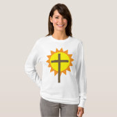 Christian Cross with Yellow Sun and Orange Rays Tシャツ (正面フル)