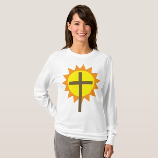 Christian Cross with Yellow Sun and Orange Rays Tシャツ (正面フル)