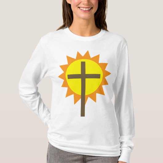 Christian Cross with Yellow Sun and Orange Rays Tシャツ (正面)