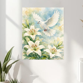 Christian Dove & Lily Watercolor ポスター