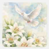 Christian Dove White Lily Sticker スクエアシール (正面)
