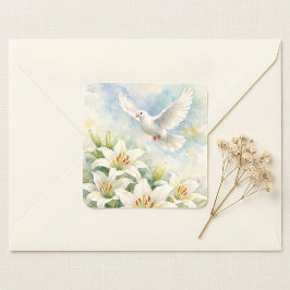 Christian Dove White Lily Sticker スクエアシール