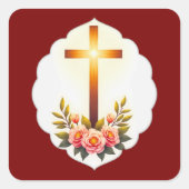 Christian Easter Cross with Flowers – Autocolante スクエアシール (正面)