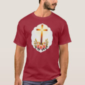 Christian Easter Cross with Flowers – camiseta Tシャツ (正面)