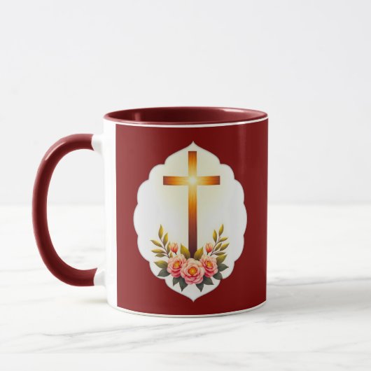 Christian Easter Cross with Flowers – caneca マグカップ (左)