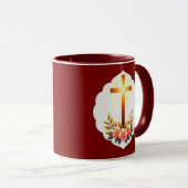 Christian Easter Cross with Flowers – caneca マグカップ (正面右)