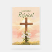 Christian Easter Rejoice Personalized Name Gift アクリルサイン (正面)