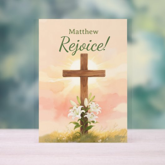 Christian Easter Rejoice Personalized Name Gift アクリルサイン (ニュートラル)