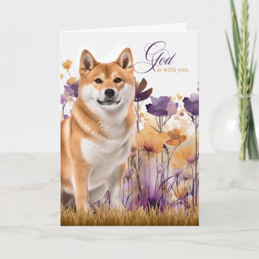 Christian Encourage Akita Dog Purple Wildflowers カード (正面)