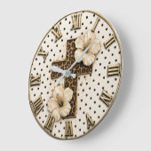 Christian Floral Cross Elegant Leopard Print Faith ラージ壁時計 (傾斜)