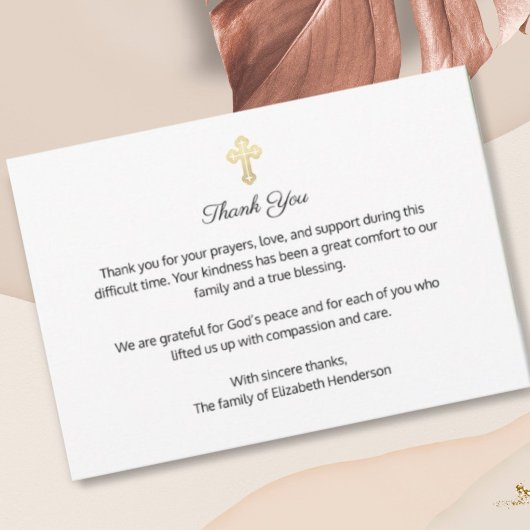 Christian Funeral Memorial Gold Cross Thank You サンキューカード