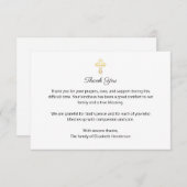 Christian Funeral Memorial Gold Cross Thank You サンキューカード (正面/裏面)