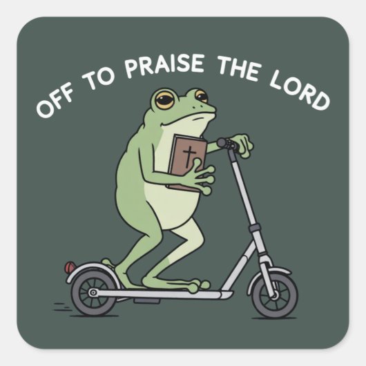 Christian Funny Frog Off To Praise The Lord Bible  スクエアシール (正面)