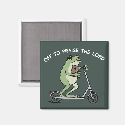 Christian Funny Frog Off To Praise The Lord Bible マグネット (正面/裏面)