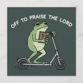 Christian Funny Frog Off To Praise The Lord Bible  招待状 (正面)