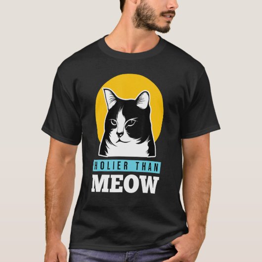 Christian Funny Holier Than Meow Cute Cat Lover Tシャツ (正面)