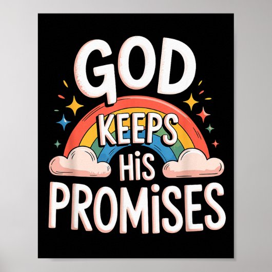 Christian God Keeps His Promises Rainbow Clouds ポスター (正面)