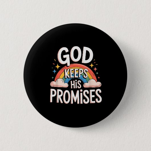 Christian God Keeps His Promises Rainbow Clouds  缶バッジ (正面)