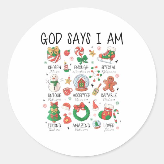 Christian God Say I Am Christmas Jesus Faith Bible ラウンドシール (正面)