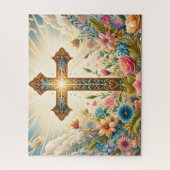 Christian Golden Easter Cross ジグソーパズル (縦)
