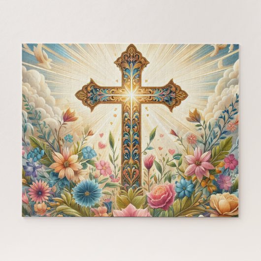 Christian Golden Easter Cross ジグソーパズル (横)