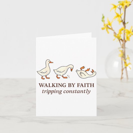 Christian Goose Walking By Faith Tripng Constantly カード (黄色い花)