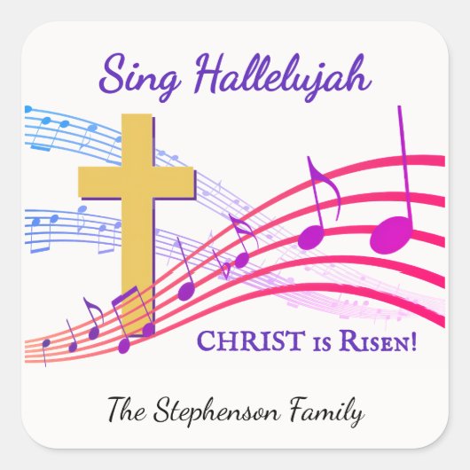 Christian HALLELUJAH CHRIST IS RISEN Easter スクエアシール (正面)